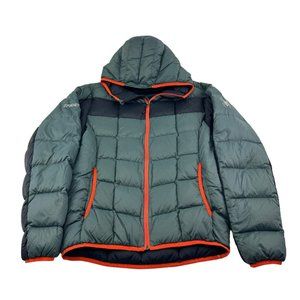 Spyder Gray & Orange Full Zip Hooded Down Fill Puffer Jacket Mens Size Large